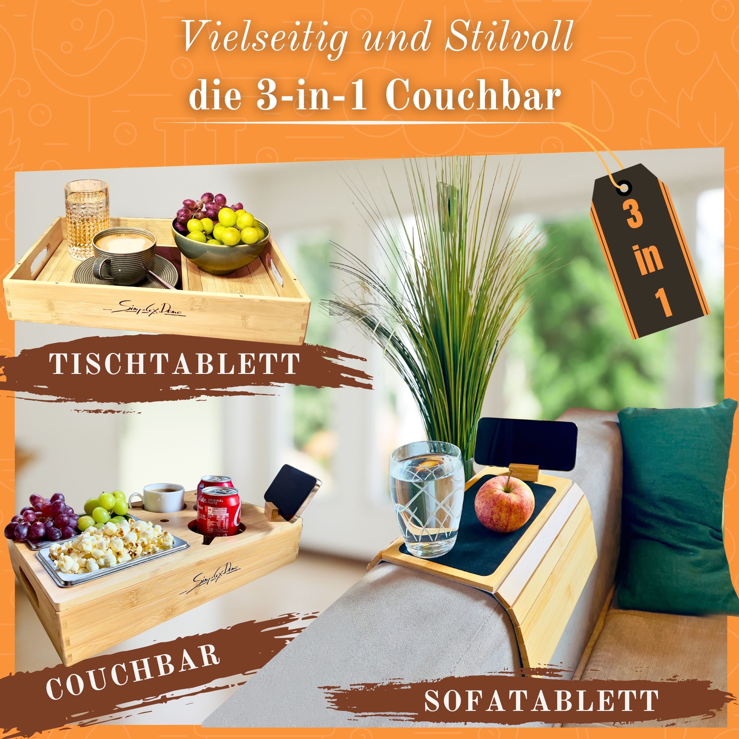 Couchbar mit Getränkehalter und Snackbox